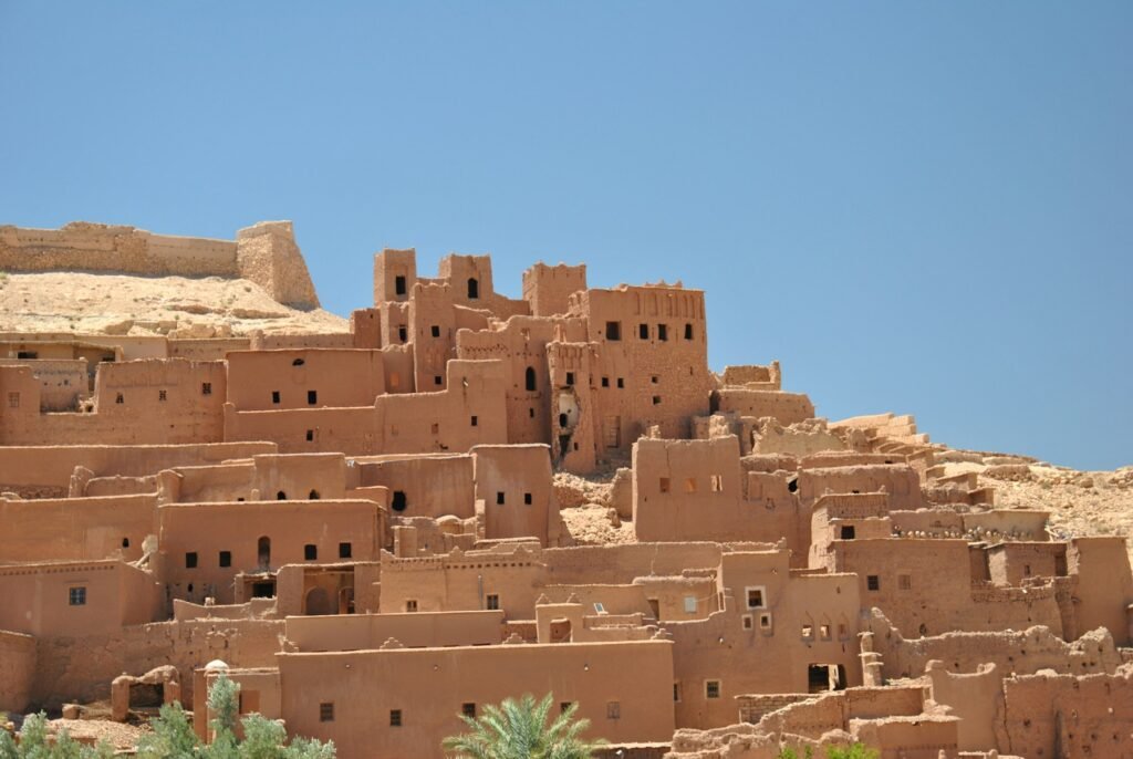 Earthen kasbah buildings at Aït Benhaddou in Morocco