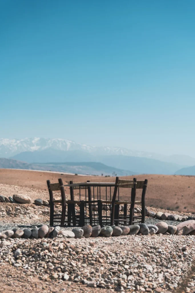 Outdoor dining table in the Agafay Desert